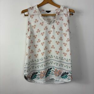 Ann Taylor Sleeveless Blouse Womens S Light Ruffle Neckline Floral Pattern Flowy